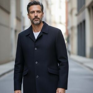 VTG 50s Mens Cashmere Black Coat Overcoat‎ Classic Made In USA Mid-length Sz XL